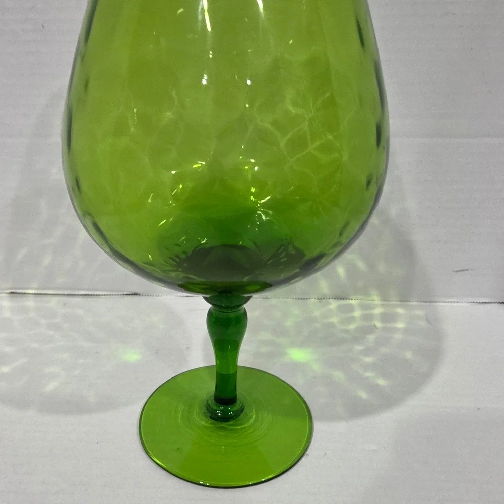 Vintage Green Glass Brandy Snifter Vase Mid Century Modern Oversized 10.5 inch